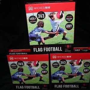 3 x Wicked Big Flag Football Kit-Play 3 Versus 3 Includes 6 Flags & 6 Belt Clips